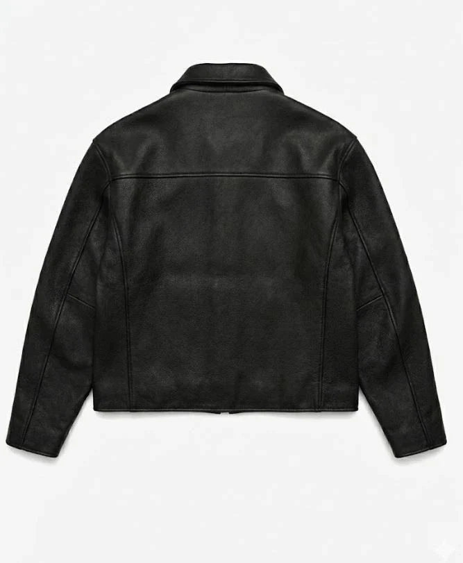Men’s Black Sheep Leather Jacket Classic Minimalist Zip Up Bomber Biker Style