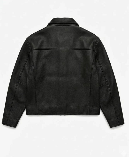 Men’s Black Sheep Leather Jacket Classic Minimalist Zip Up Bomber Biker Style