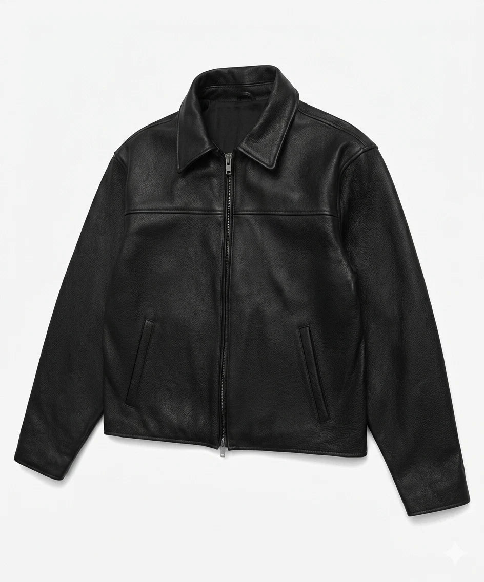 Men’s Black Sheep Leather Jacket Classic Minimalist Zip Up Bomber Biker Style