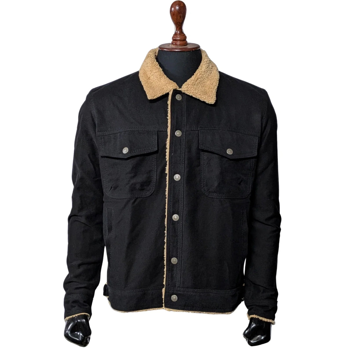 Mens Black Denim Sherpa Jacket Winter Fleece Lined Jean Trucker Warm Fur Coat