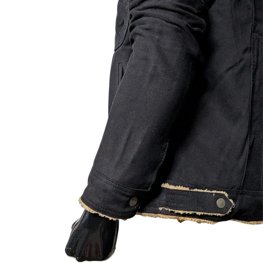 Mens Black Denim Sherpa Jacket Winter Fleece Lined Jean Trucker Warm Fur Coat