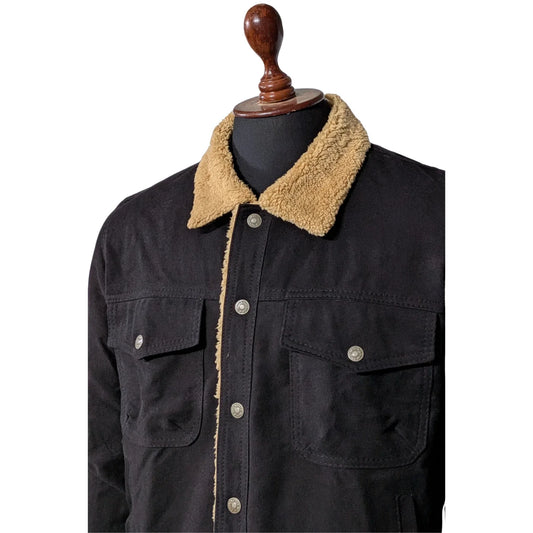 Mens Black Denim Sherpa Jacket Winter Fleece Lined Jean Trucker Warm Fur Coat