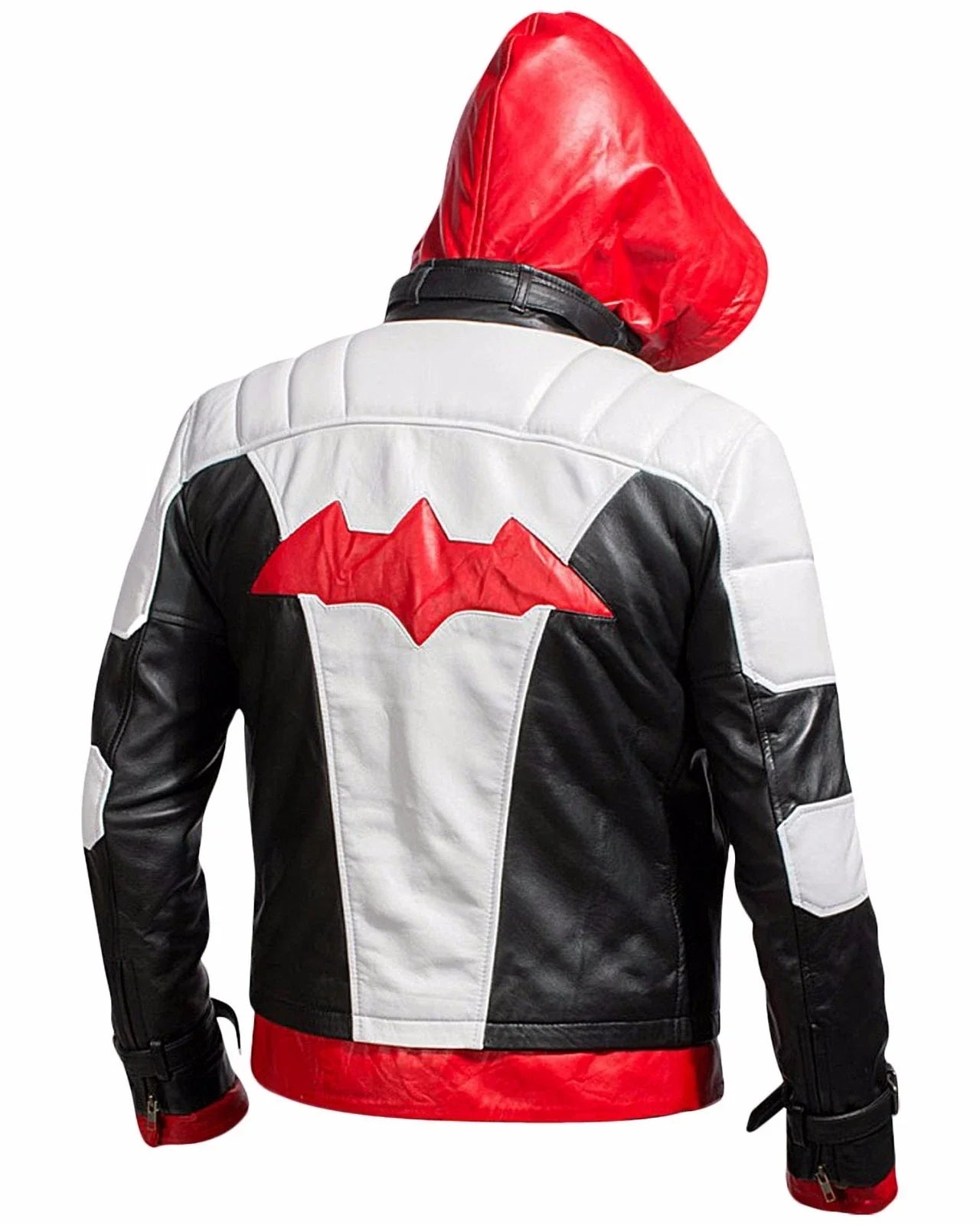 Men's Black Red Hooded Faux Leather Style Jacket