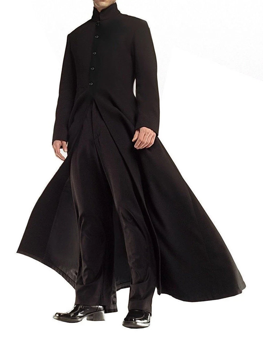 Men's Black Full Length High Collar Trench Coat | Premium Long Overcoat
