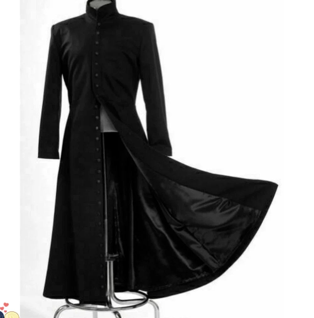 Men's Black Full Length High Collar Trench Coat | Premium Long Overcoat