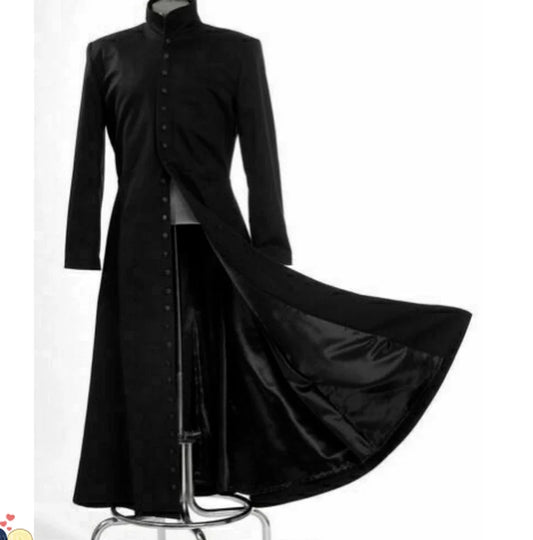 Men's Black Full Length High Collar Trench Coat | Premium Long Overcoat