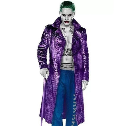 Men's Purple Crocodile Texture Long Leather Trench Coat – Gothic Fashion Overcoat