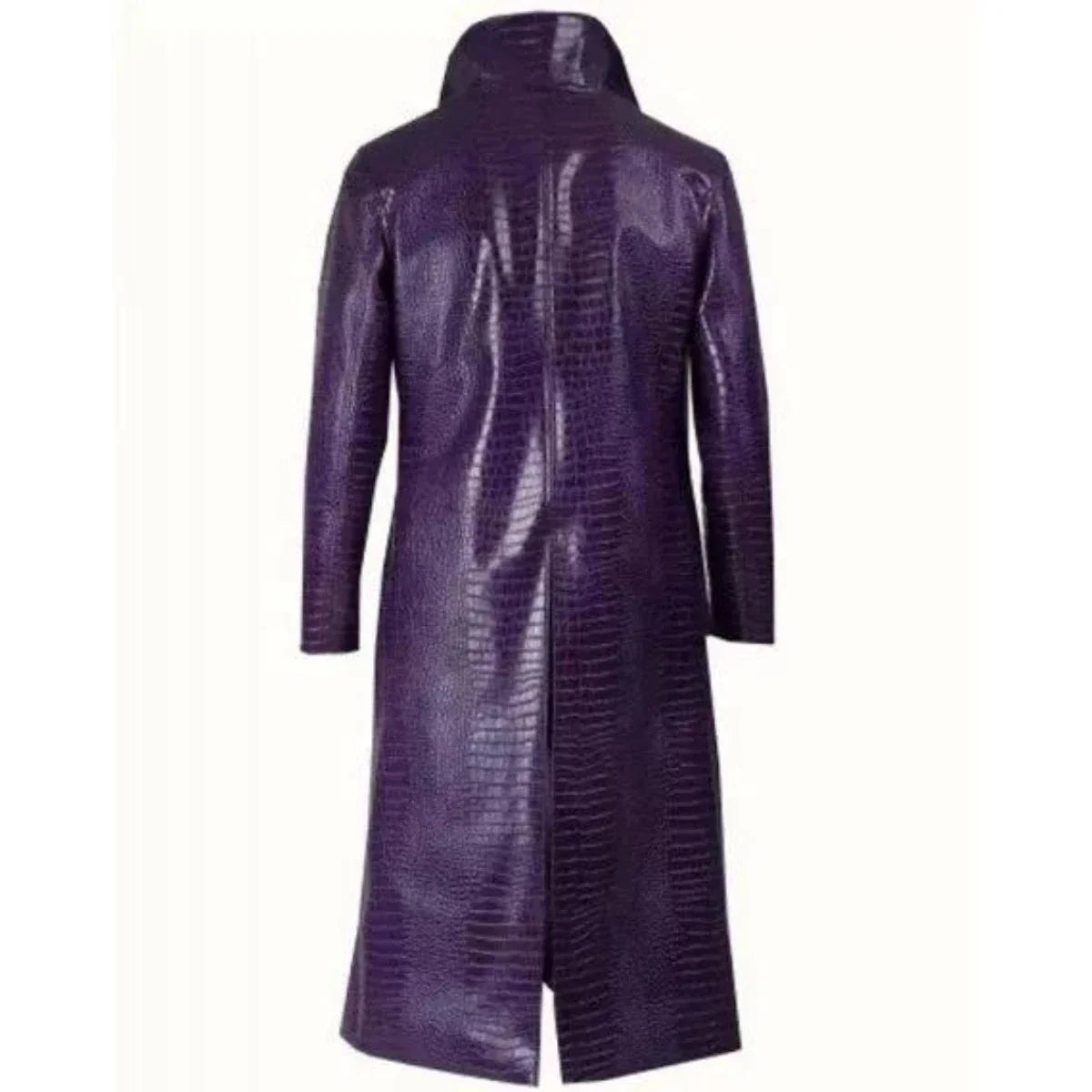 Men's Purple Crocodile Texture Long Leather Trench Coat – Gothic Fashion Overcoat