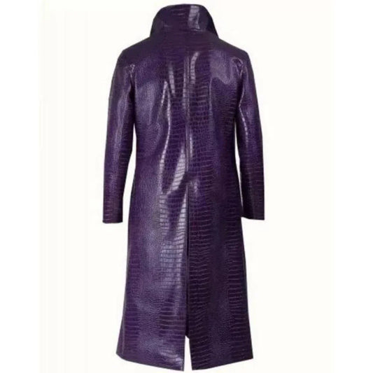 Men's Purple Crocodile Texture Long Leather Trench Coat – Gothic Fashion Overcoat
