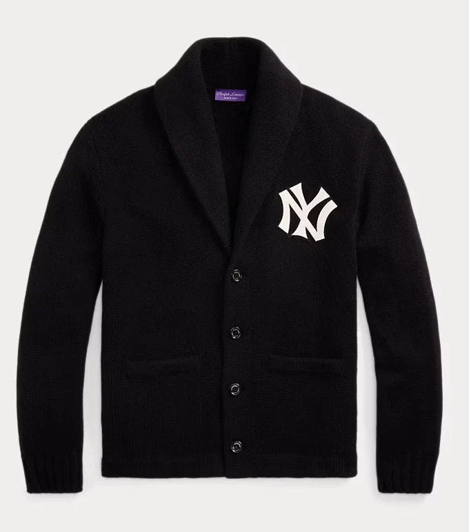 Unisex Knit Shawl Collar Button-Up Yankees Cardigan Sweater