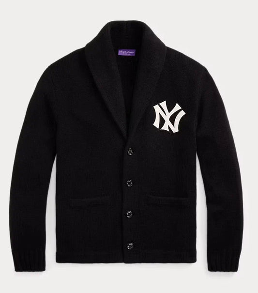 Unisex Knit Shawl Collar Button-Up Yankees Cardigan Sweater