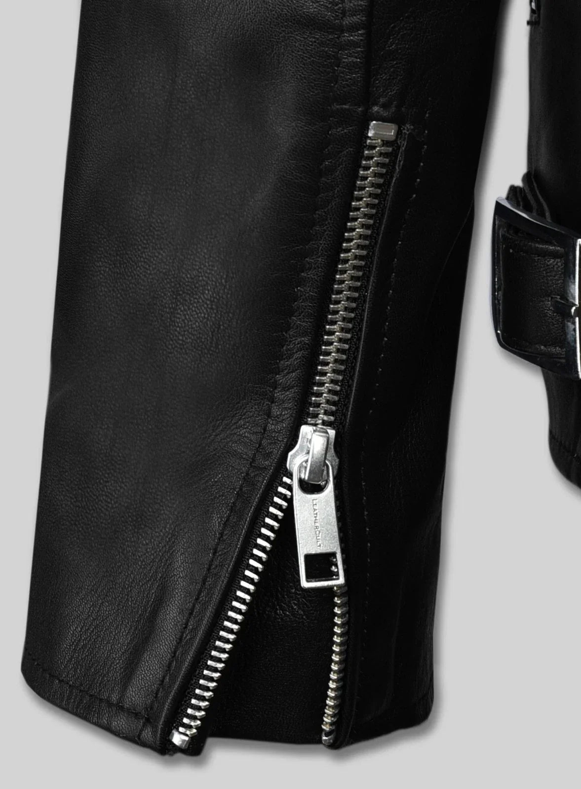Men's Black Racing Stripe Leather Biker Jacket