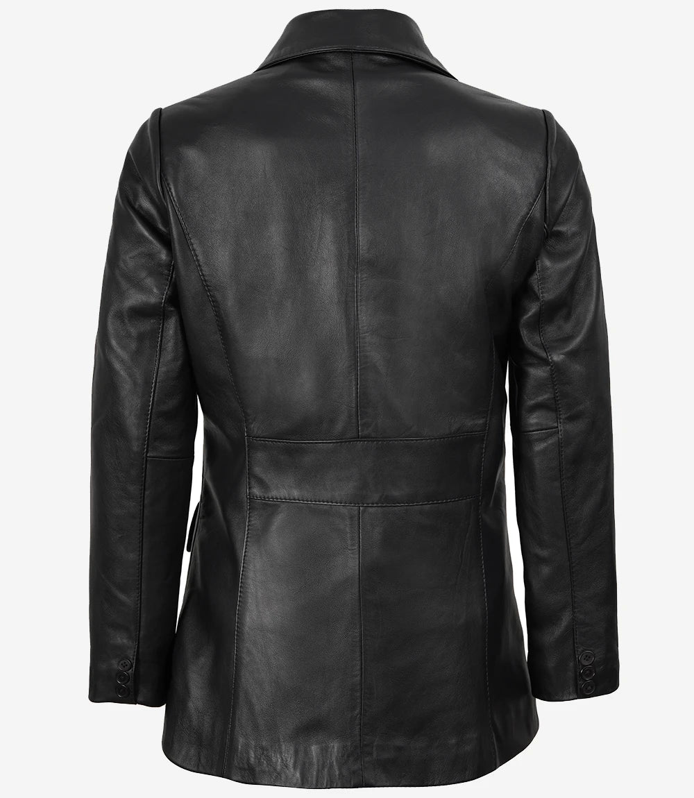 Shannon Women's Two Button Black Leather Blazer