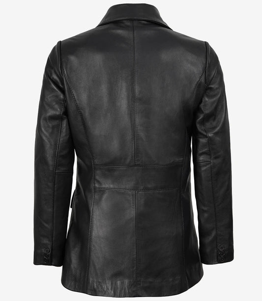 Shannon Women's Two Button Black Leather Blazer
