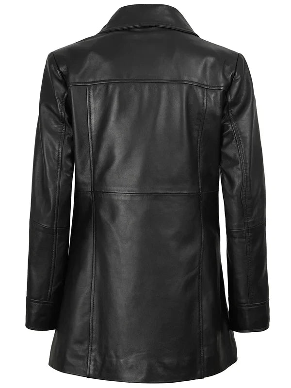 Kandis Womens Black 3/4 Length Leather Car Coat