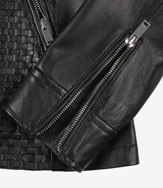 Women's Black Textured Cafe Racer Leather Jacket