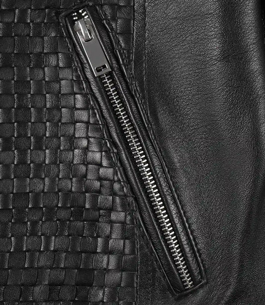 Women's Black Textured Cafe Racer Leather Jacket