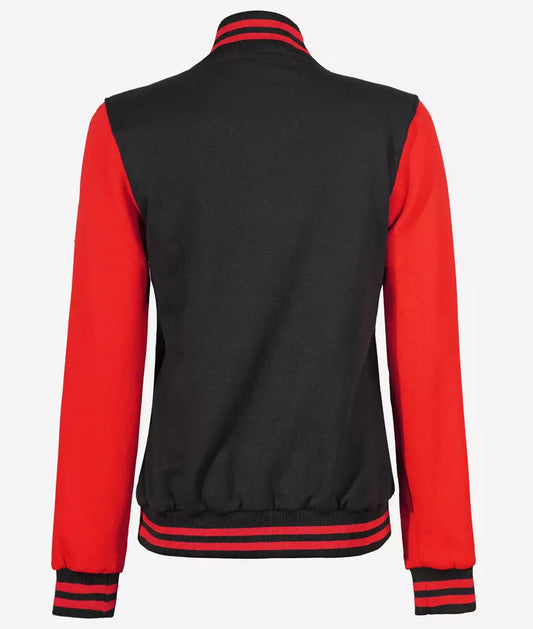 Women's Black and Red Varsity Jacket - Baseball Letterman Style