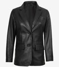 Womens Two Button Notch Lapel Black Leather Blazer Jacket