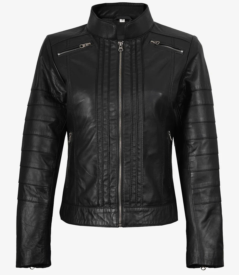 Bergamo Womens Black Biker Style Leather Jacket